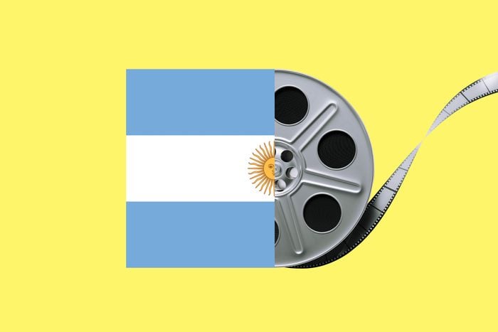 Argentina flag collaged with a reel of film