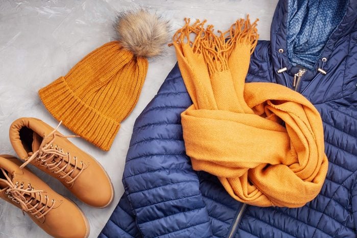 Flat lay with winter outfit for cold weather