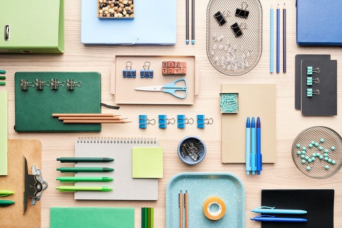 Composition of colorful office supplies