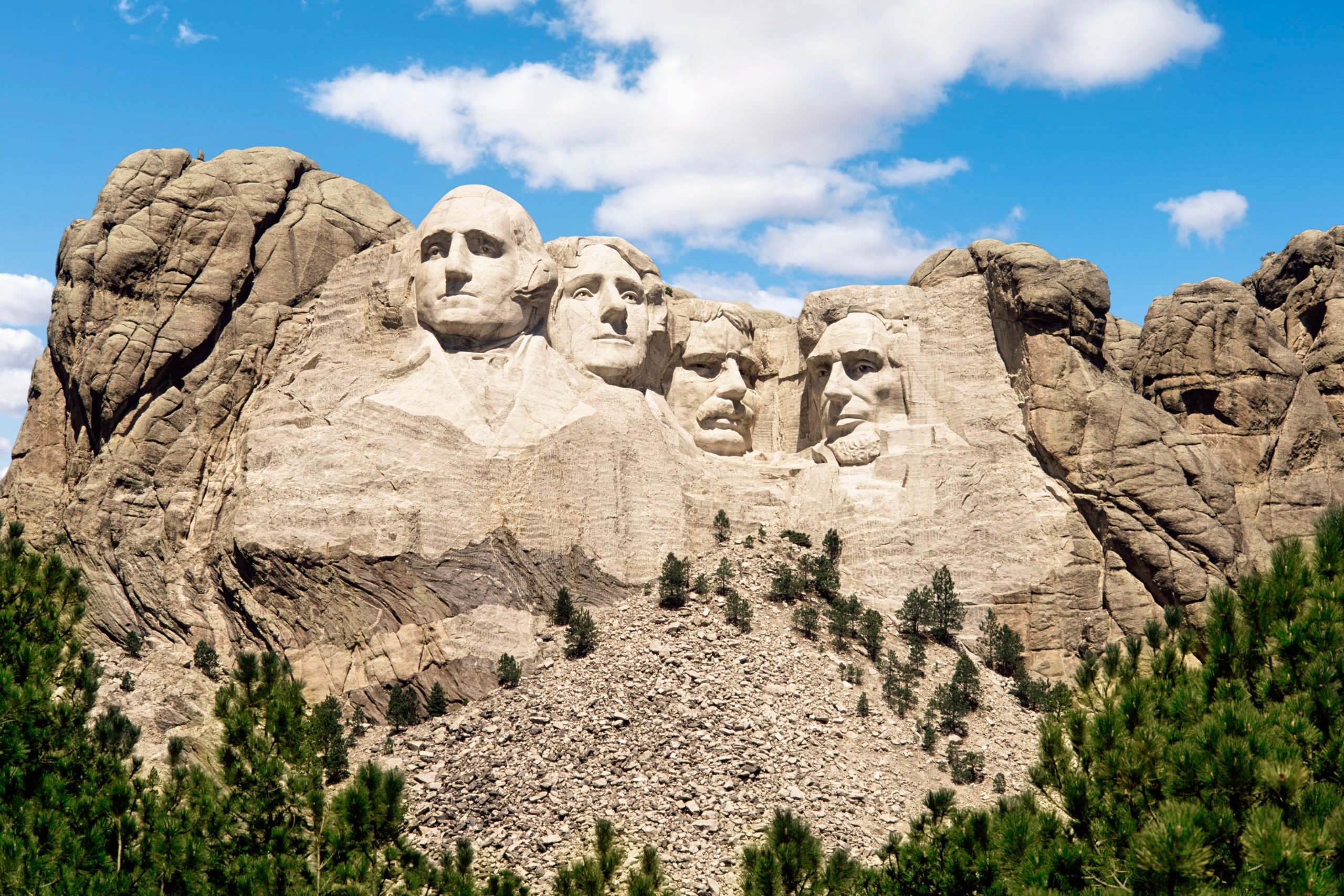 Mount Rushmore monument under blue sky, South Dakota, United States